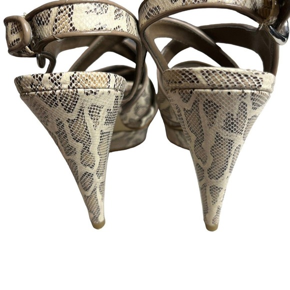 B. Makowsky Adele Leather Snakeskin Platform Heels 7 M Strappy Sandal Taupe - Picture 6 of 10